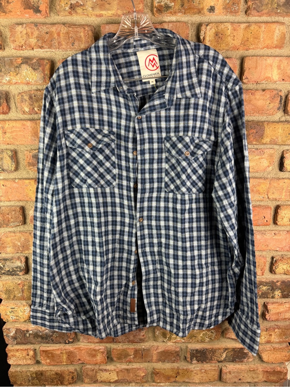 Cloudveil Plaid Button Down Shirt Blue & White XL